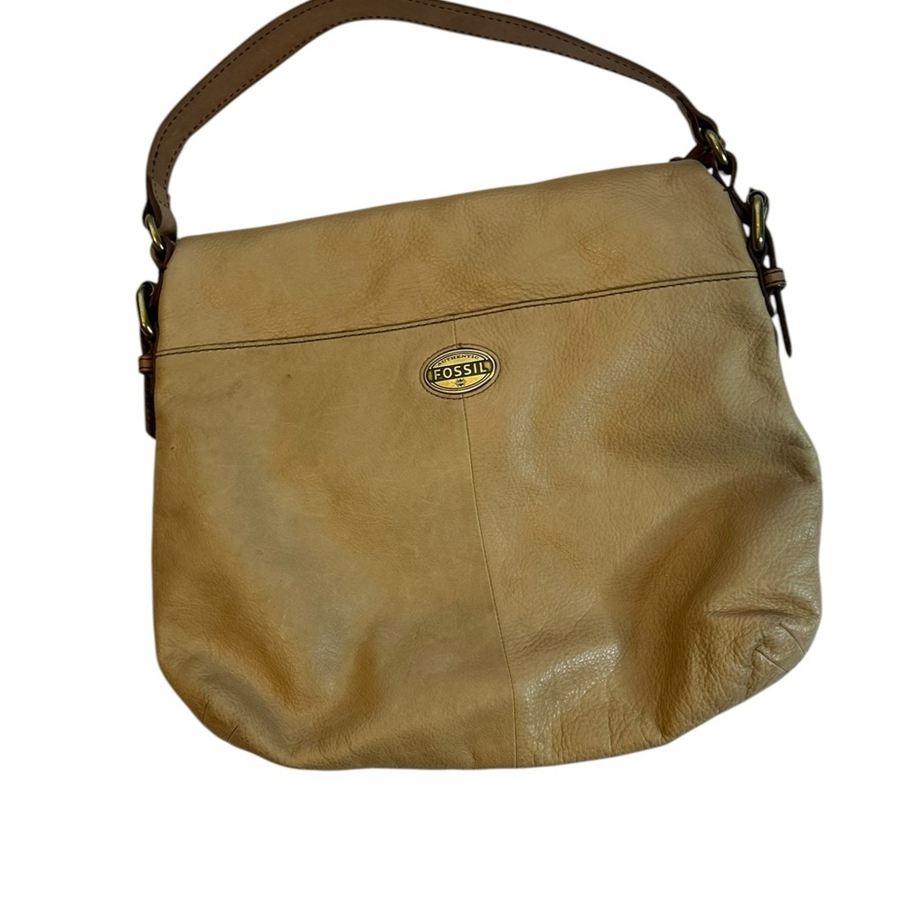 Fossil Explorer Leather Hobo Shoulder Bag Tan Brown